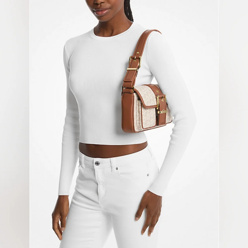 Michael Michael Kors Colby Medium Empire Monogram Shoulder Bag Vanilla Luggage